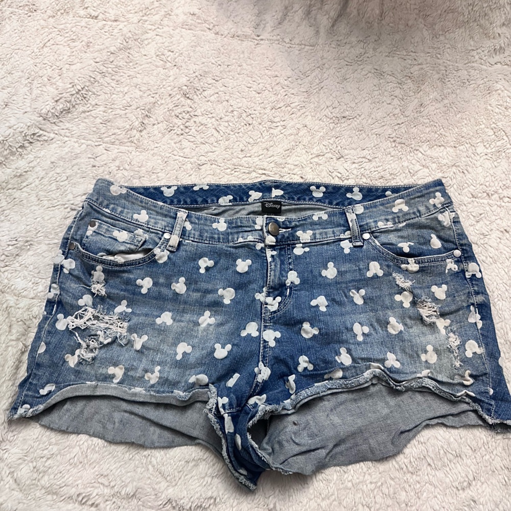 Disney Mickey Mouse Patterned Blue Jean Shorts